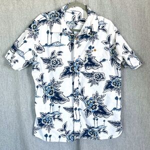 Croft & Barrow Men 100% Cotton Hawaiian Button Down Short Sleeve Shirt L Travel